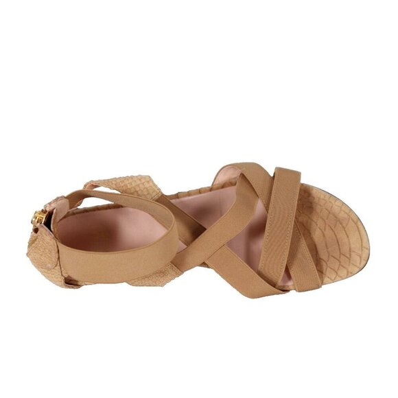 Stuart Weitzman Women's 9M Beige Sandals Elastic Straps Snakeskin Open Toe Shoes - Picture 3 of 9